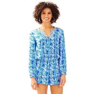 Lilly Pulitzer Colby Lapis Blue Costa Verde Long Sleeve Romper Medium